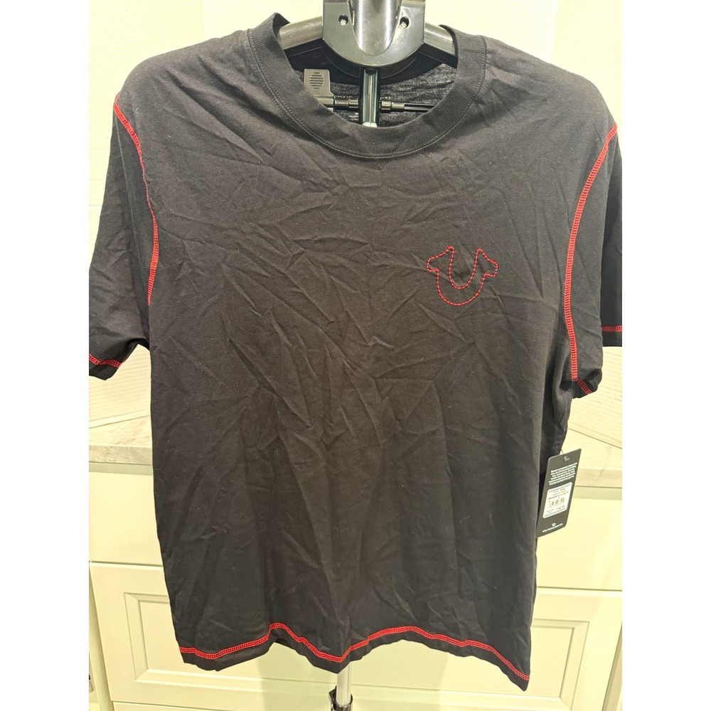 True Religion Men's Cotton Jersey Crew Neck Tee Jet Black Embroidered S 700980